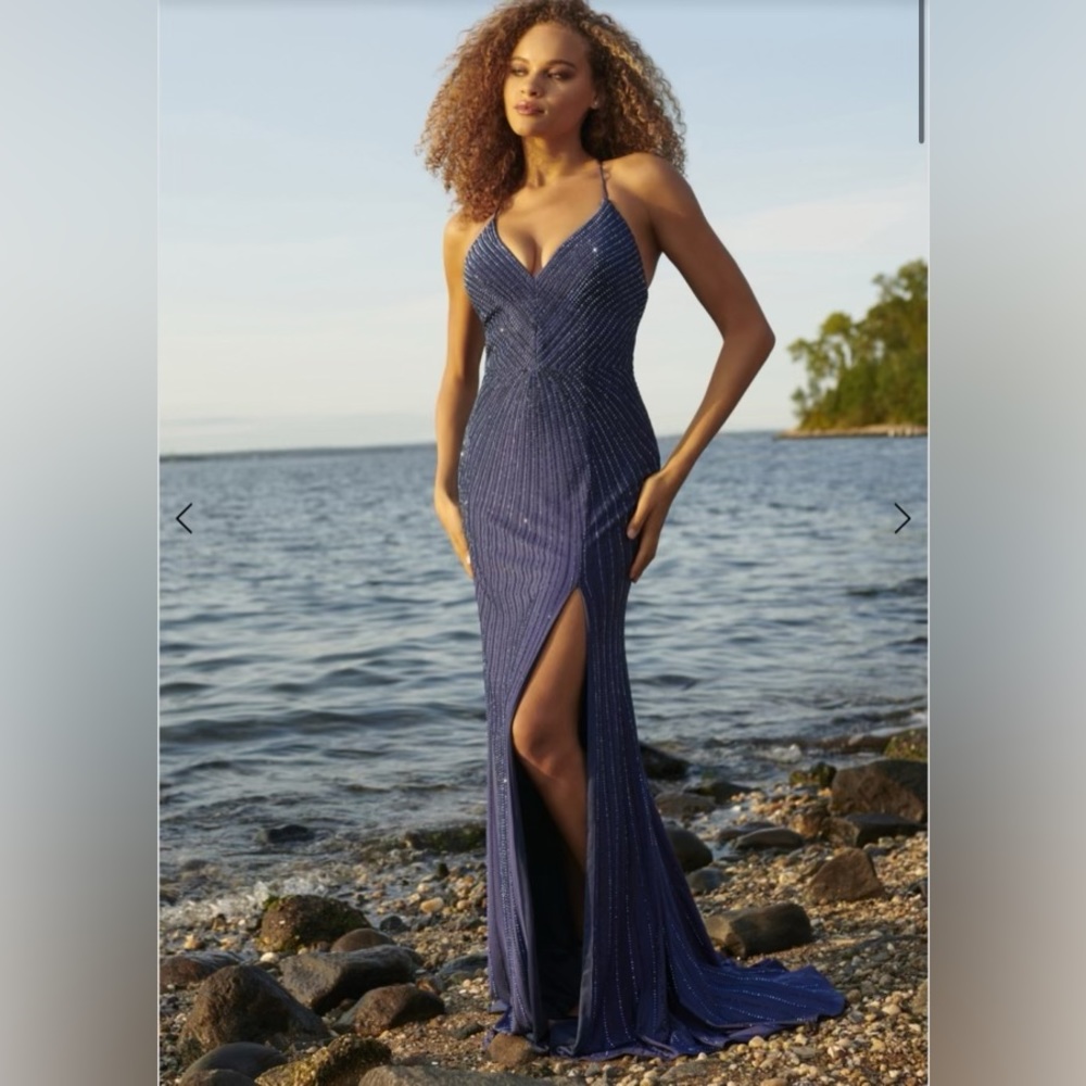 Faviana Dress (Prom/ Formal Wear) - Dark Blue, Beaded, Size 2